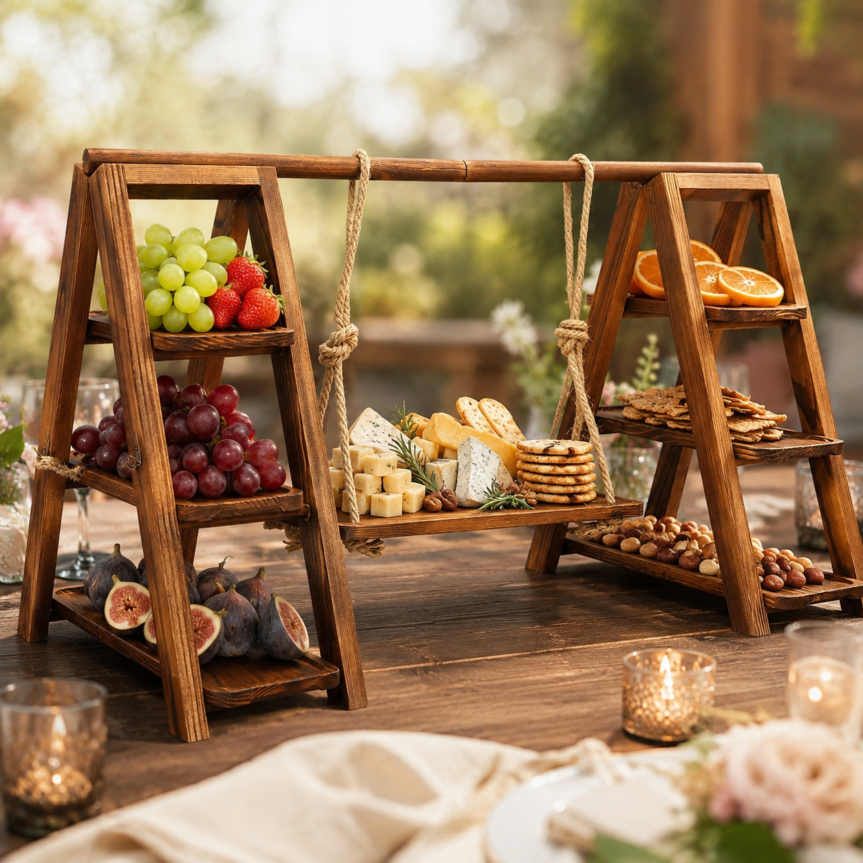 Wooden Swing-Style Buffet Stand for Events product thumbnail 4