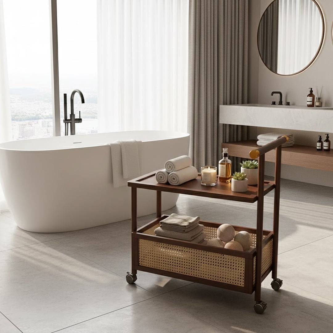 ترولي ضيافة بعجلات مع صندوق تخزين سفلي - 10