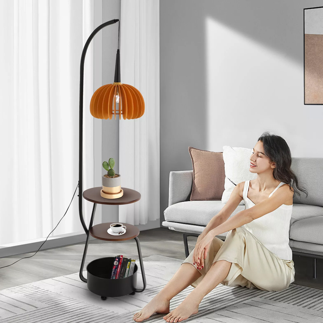 Modern Floor Lamp with Built-In Shelves - 12