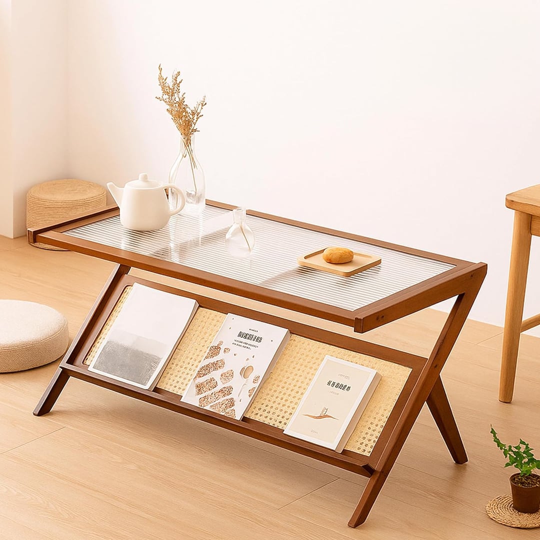 طاولة وسط خشبية مع رف تنظيم للكتب - 5