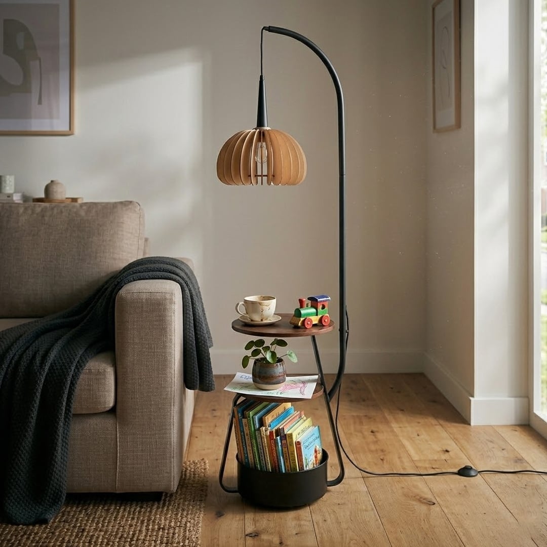 Modern Floor Lamp with Built-In Shelves - 3