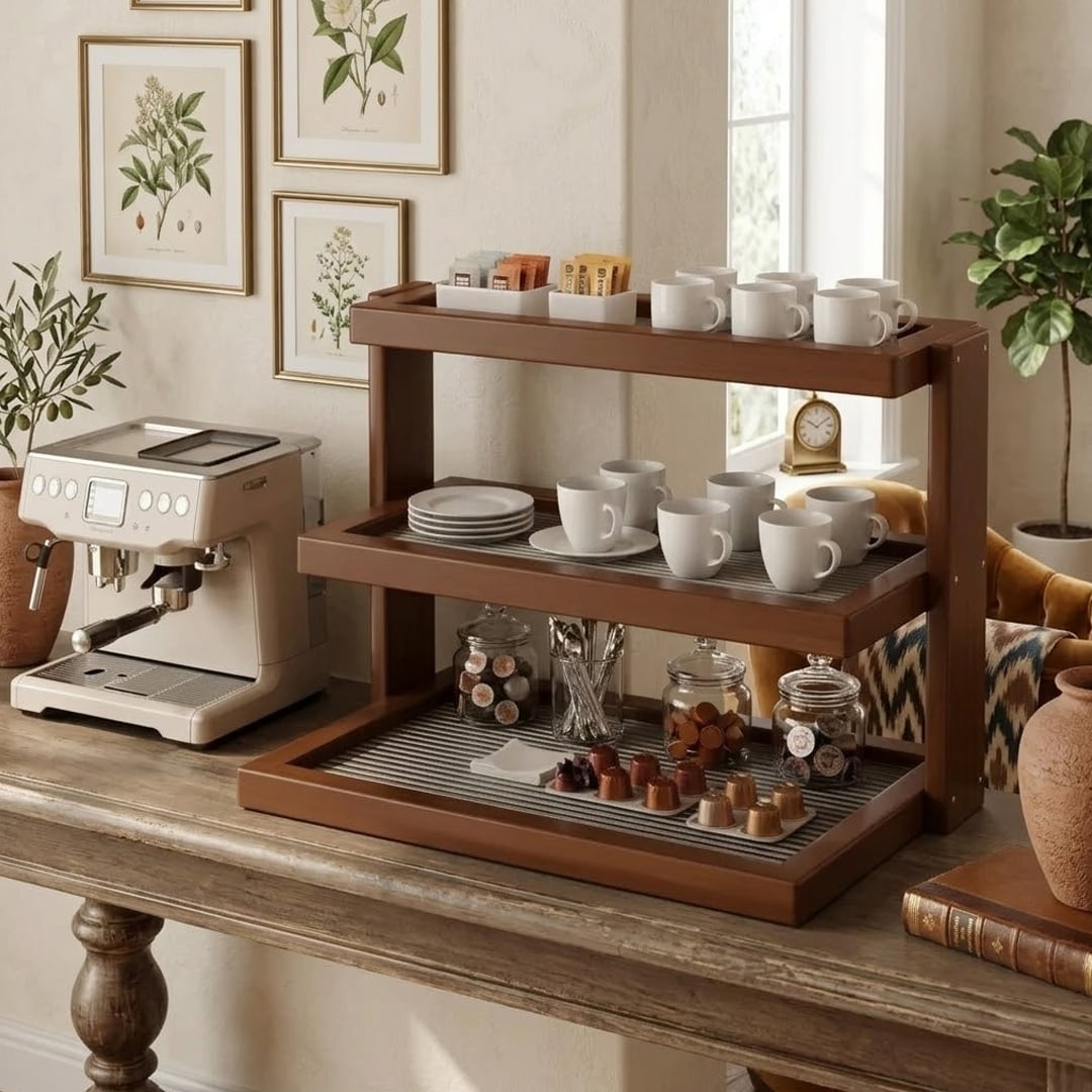 ركن تنظيم أكواب القهوة والضيافة الخشبي - 10