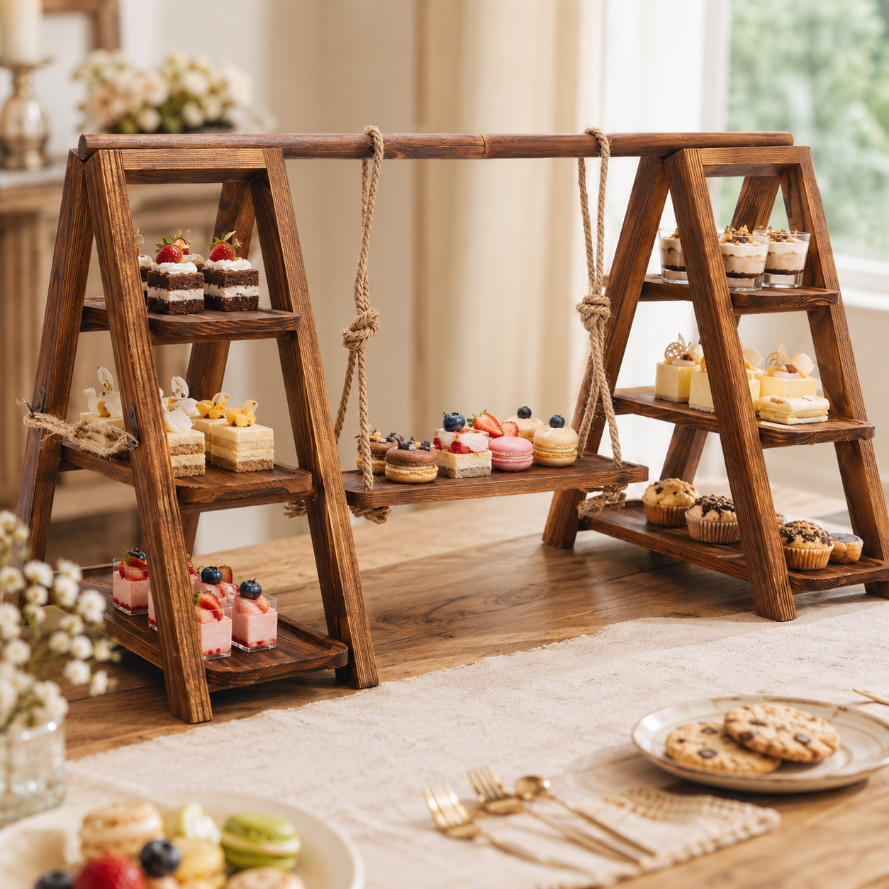 Wooden Swing-Style Buffet Stand for Events product thumbnail 3