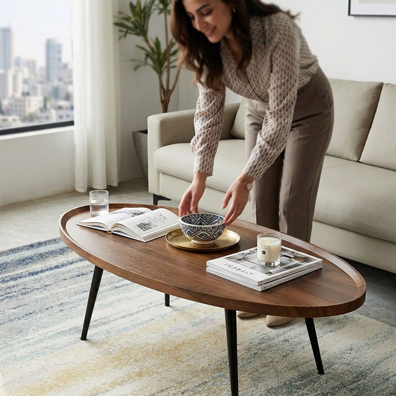 طاولة وسط خشبية بتصميم بيضاوي - 2