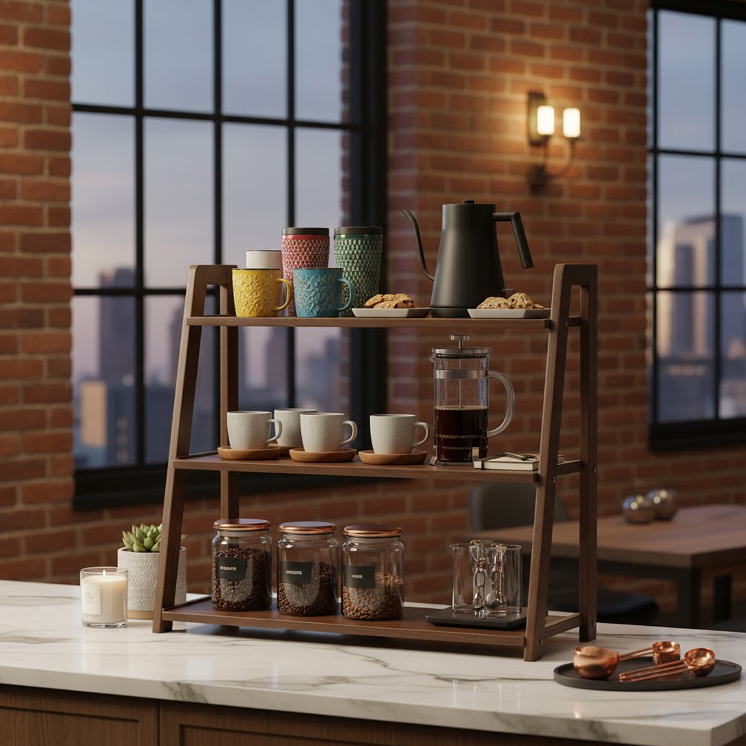 ركن تنظيم أكواب القهوة والضيافة الخشبي - 9