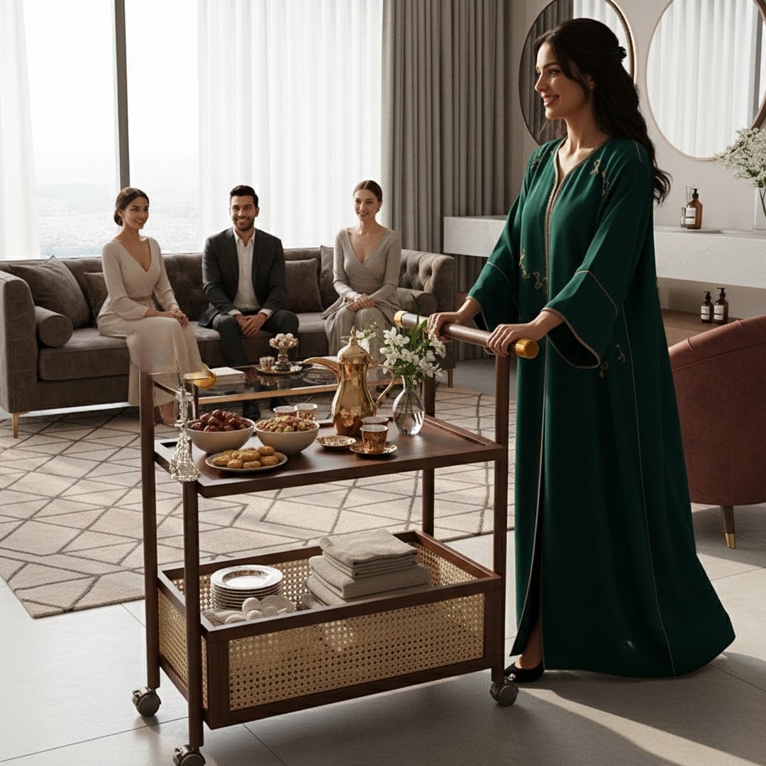 ترولي ضيافة بعجلات مع صندوق تخزين سفلي - 11