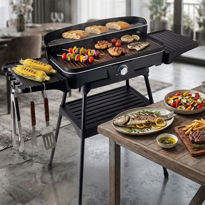 شواية كهربائية مع رف سفلي للتقديم والتخزين - 2