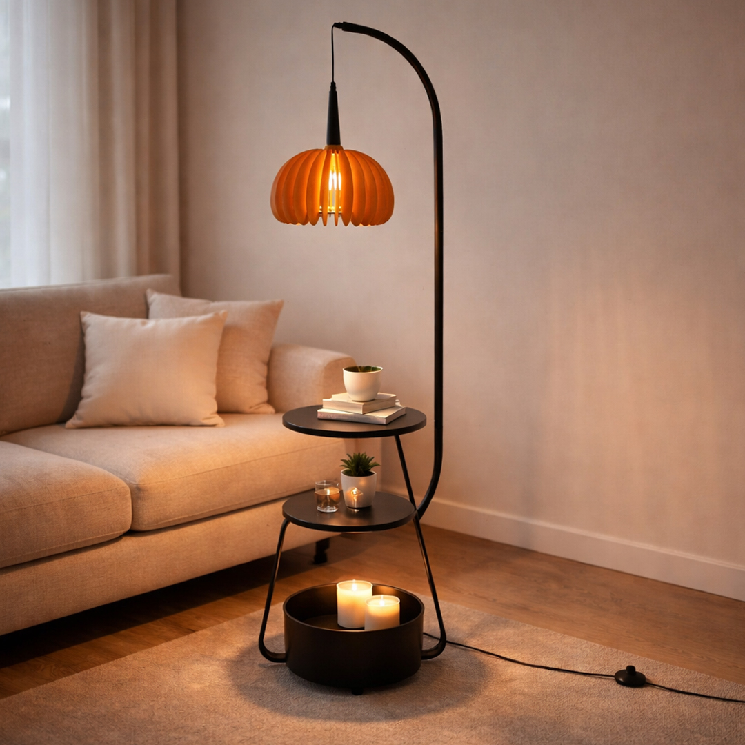 Modern Floor Lamp with Built-In Shelves - 15