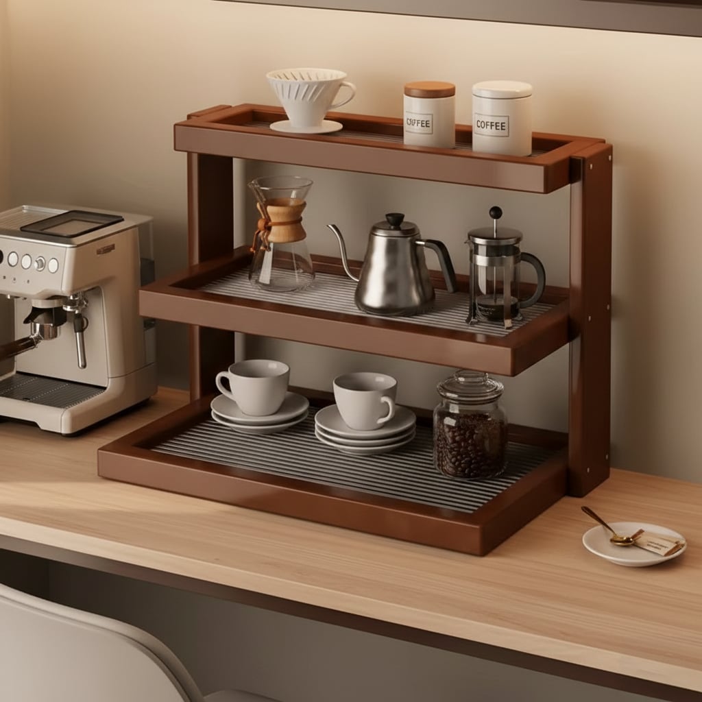 ركن تنظيم أكواب القهوة والضيافة الخشبي - 6