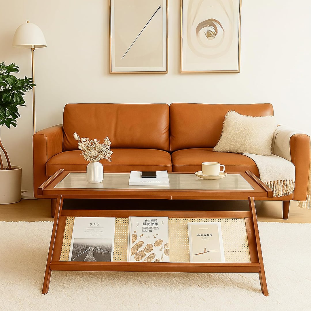 طاولة وسط خشبية مع رف تنظيم للكتب - 11