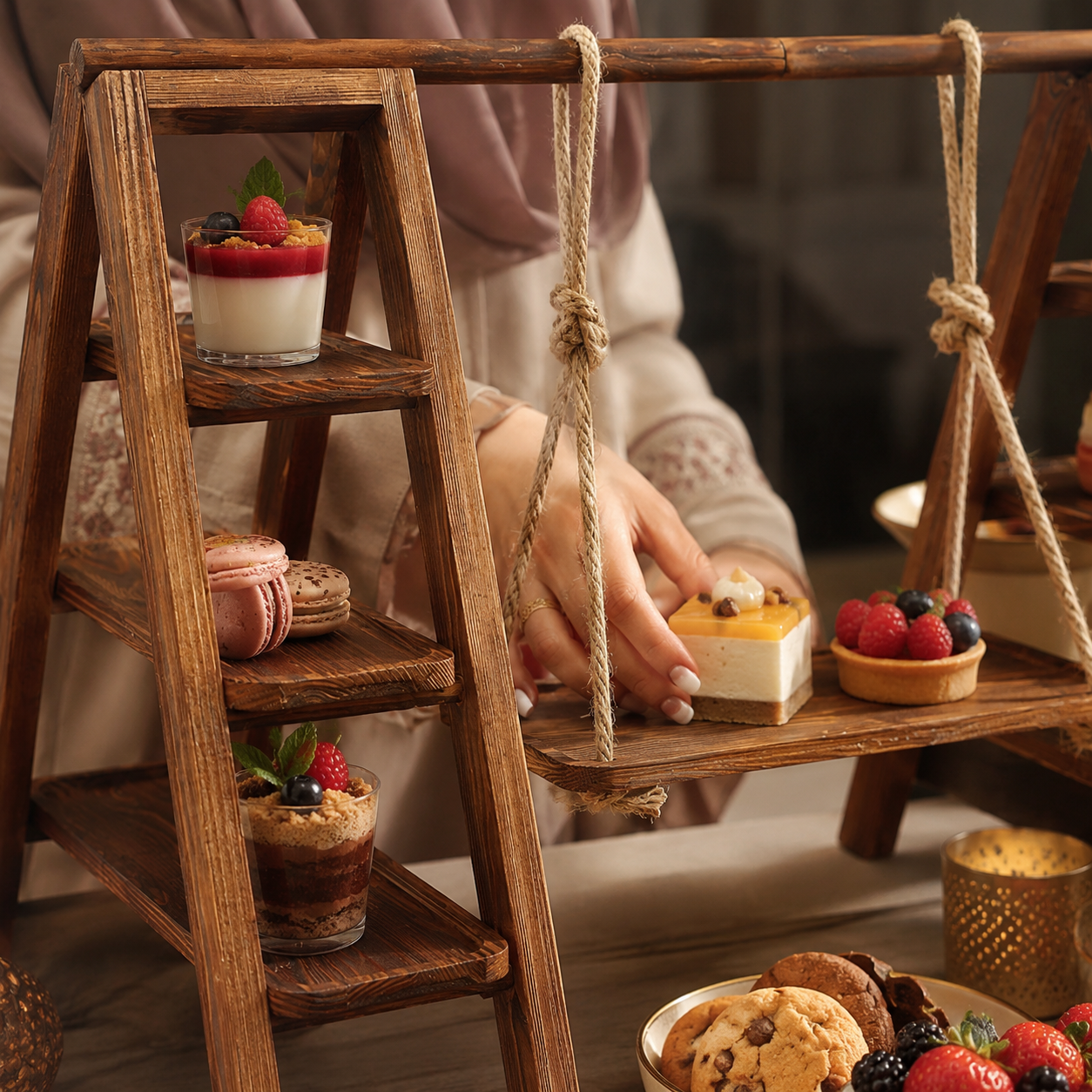 Wooden Swing-Style Buffet Stand for Events product thumbnail 10