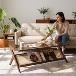 طاولة وسط خشبية مع رف تنظيم للكتب - 8