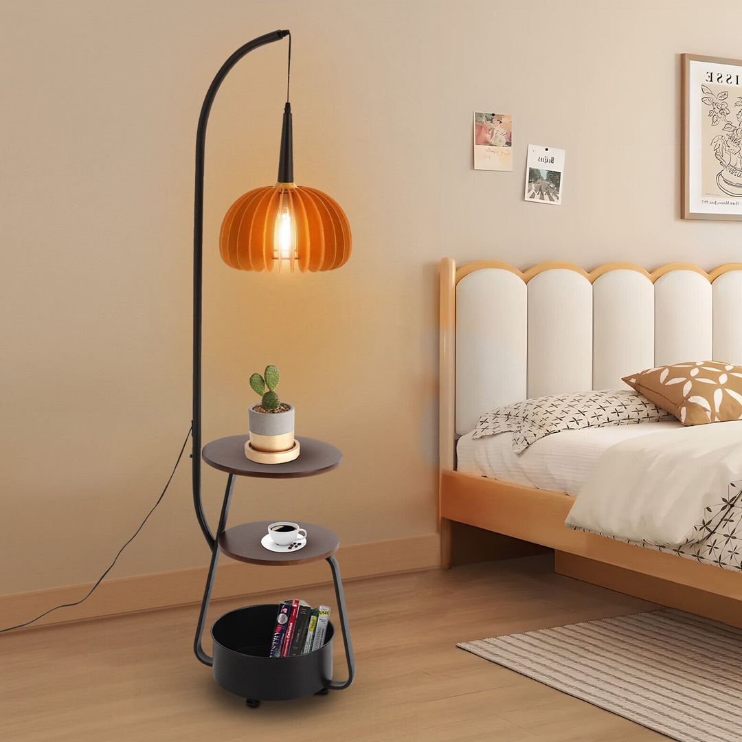 Modern Floor Lamp with Built-In Shelves - 8