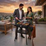 شواية كهربائية مع رف سفلي للتقديم والتخزين - 1