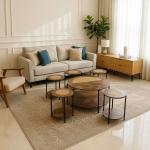 طقم طاولات خشبي مزدوج بلمسات بامبو 5 قطع - 13