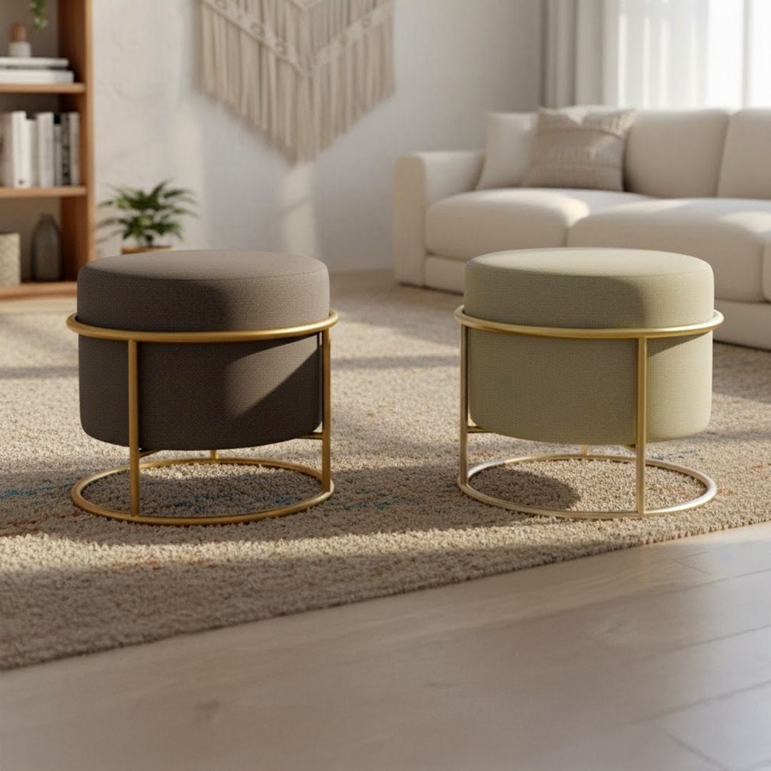 بوف بتصميم دائري و قاعدة معدنية ذهبية - 5