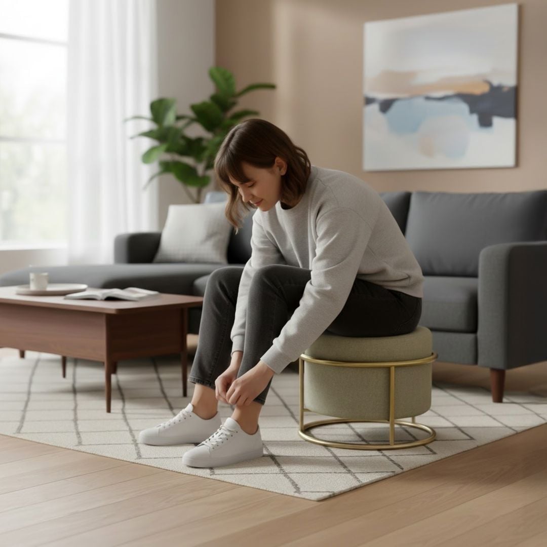 بوف بتصميم دائري و قاعدة معدنية ذهبية - 8