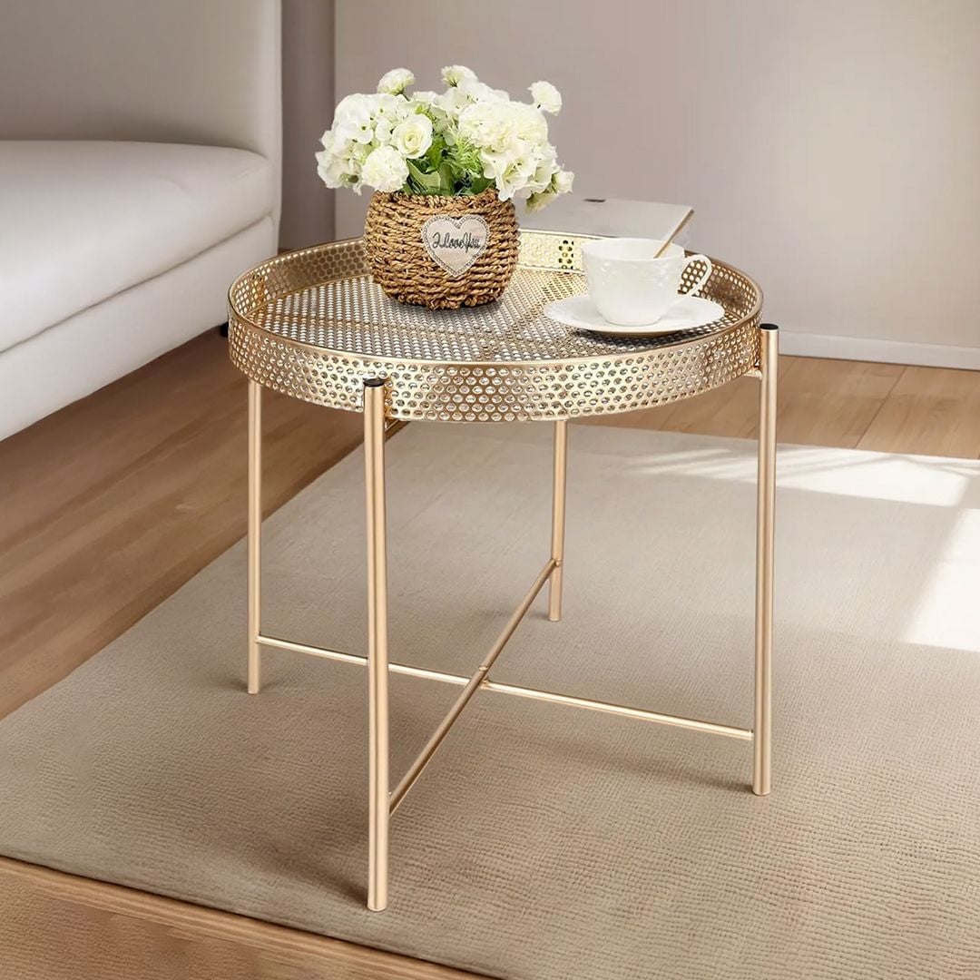 طاولة صينية تقديم معدنية ذهبية - 3