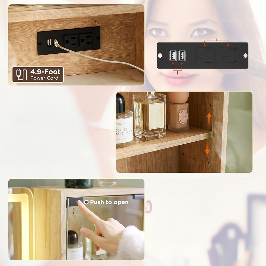 تسريحة خشبية مع مرآة مضيئة وخزانة جانبية - 7