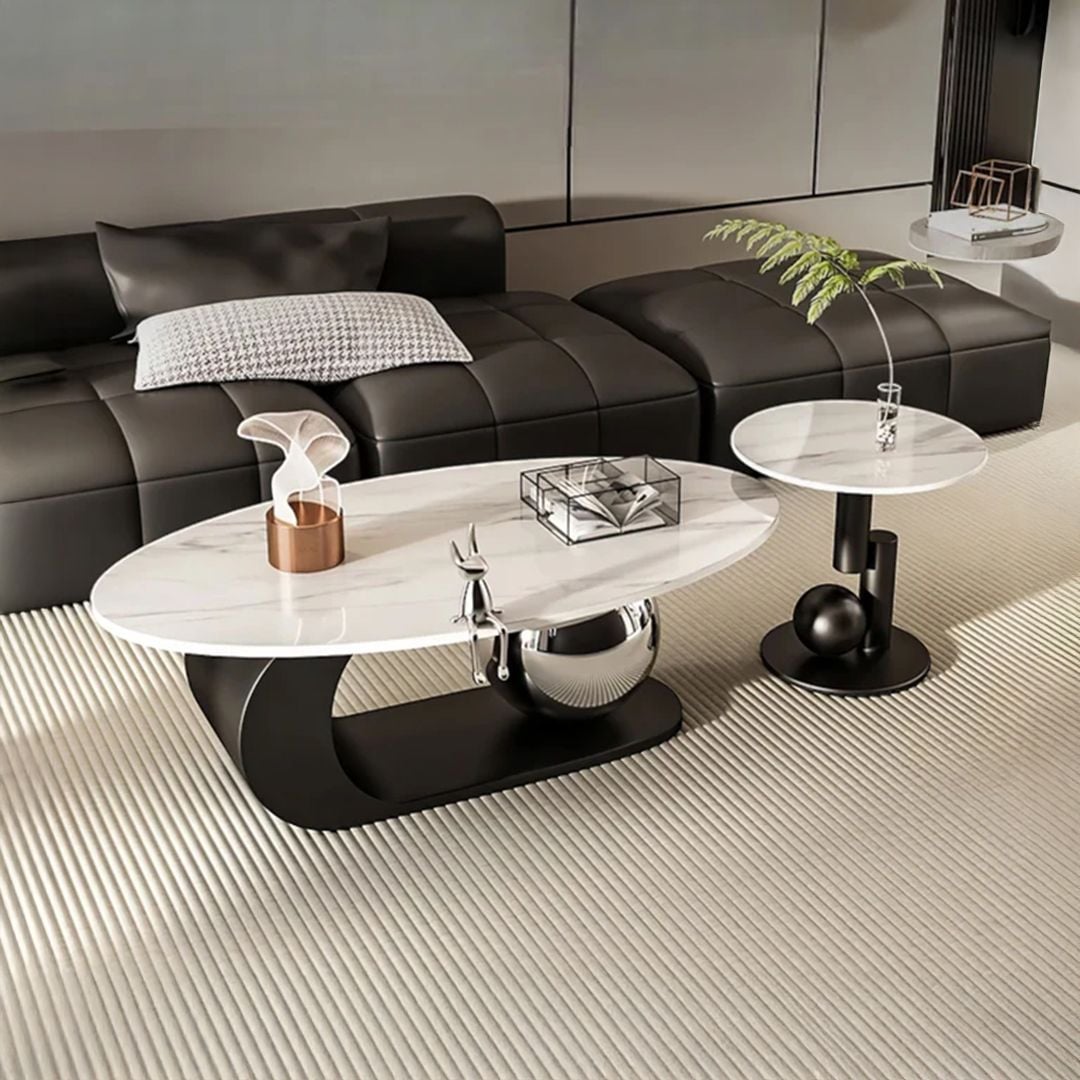 طقم طاولات وسط بيضاوية بتصميم فاخر - 4