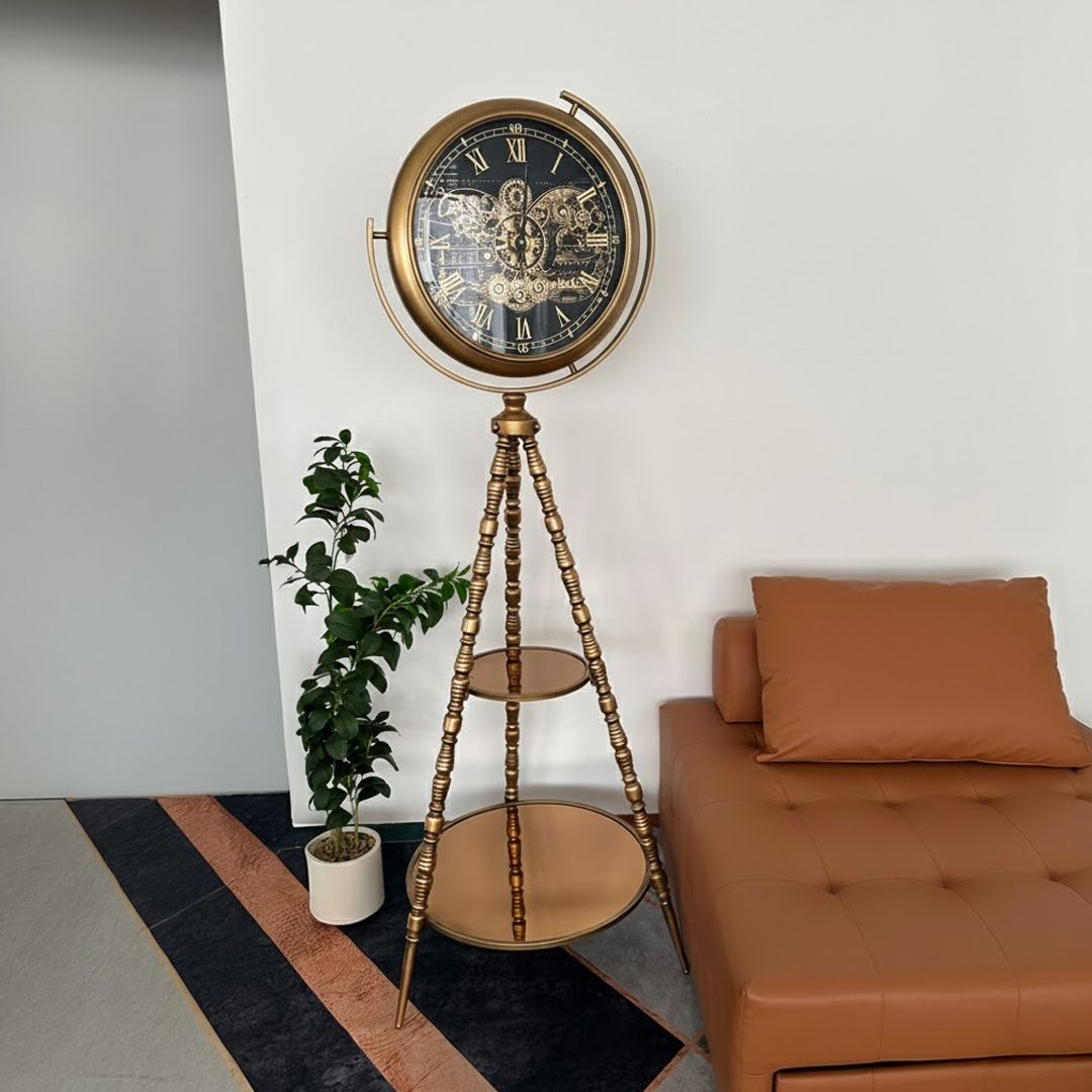 Luxury floor gear clock with metal decorative shelves product thumbnail 2