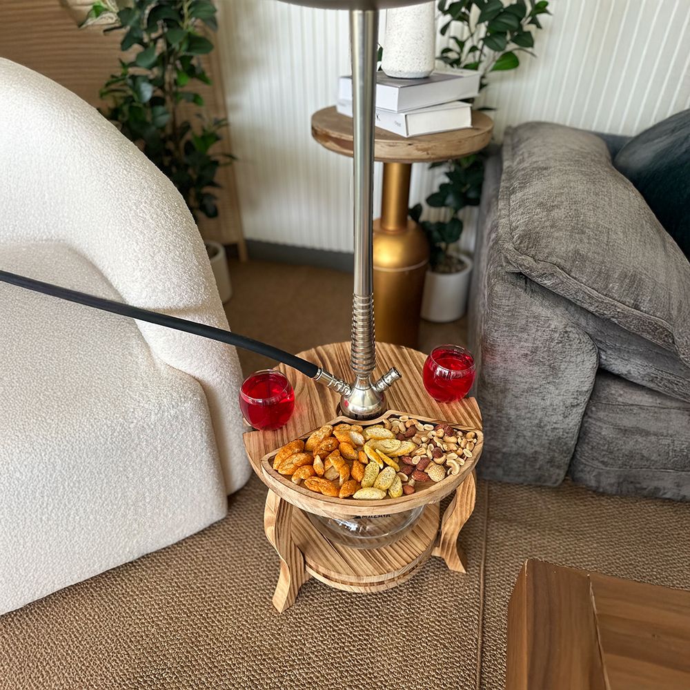 ستاند أرجيلة خشبي فاخر بسطح مقسّم للتسالي من روح - 12