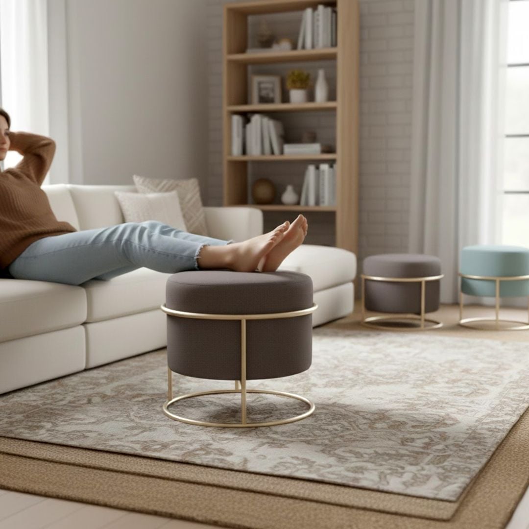 بوف بتصميم دائري و قاعدة معدنية ذهبية - 6