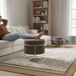 بوف بتصميم دائري و قاعدة معدنية ذهبية - 6