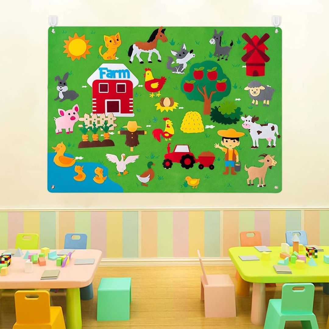لوحة تعليمية من اللباد للأطفال بنمط حيوانات المزرعة - 5