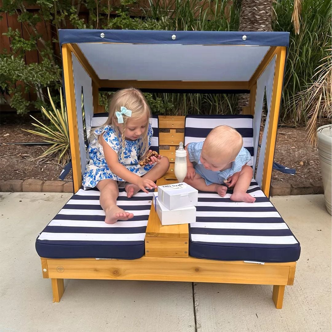 كرسي تشميس خشبي مع مظلة للأطفال - 5