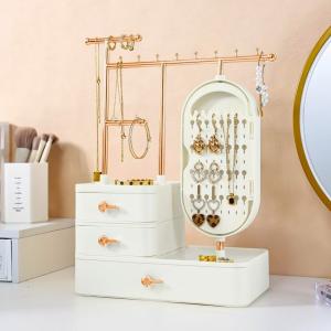 صندوق تخزين إكسسوارات ومكياج مع مرآة دوّارة - 3