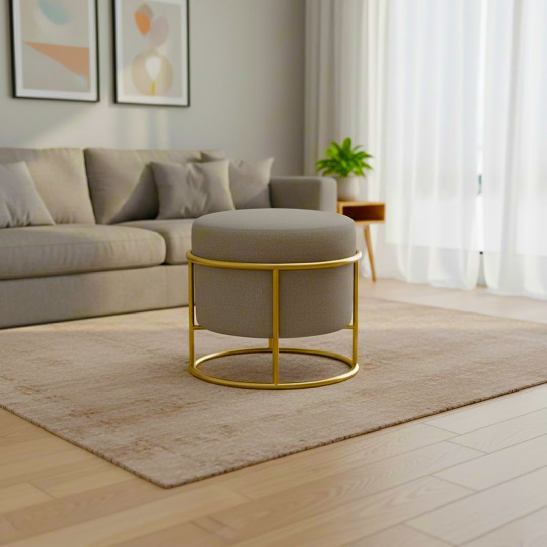 بوف بتصميم دائري و قاعدة معدنية ذهبية - 7