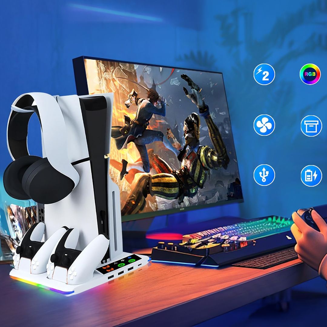 قاعدة تبريد و شحن بإضاءة RGB لجهاز PS5 - 1