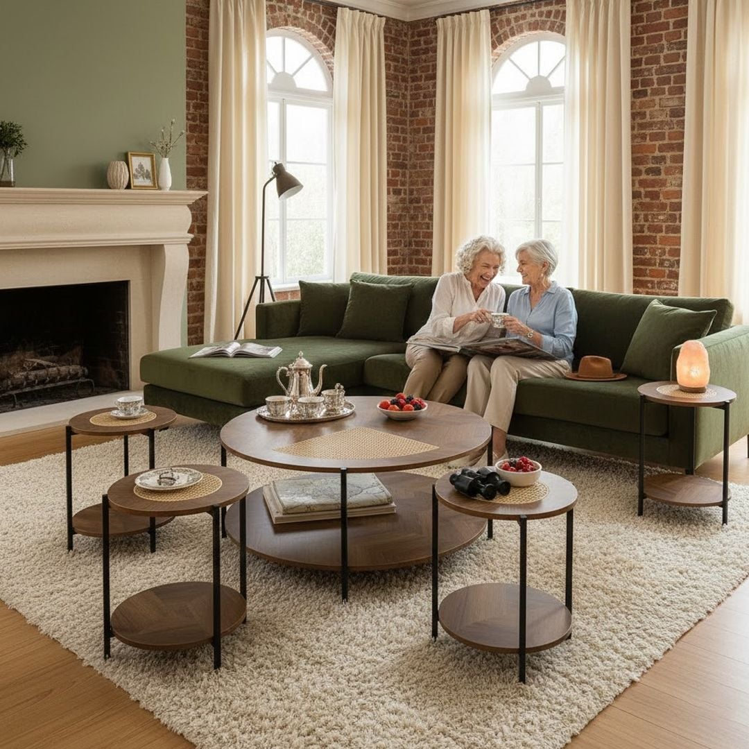 طقم طاولات خشبي مزدوج بلمسات بامبو 5 قطع - 5