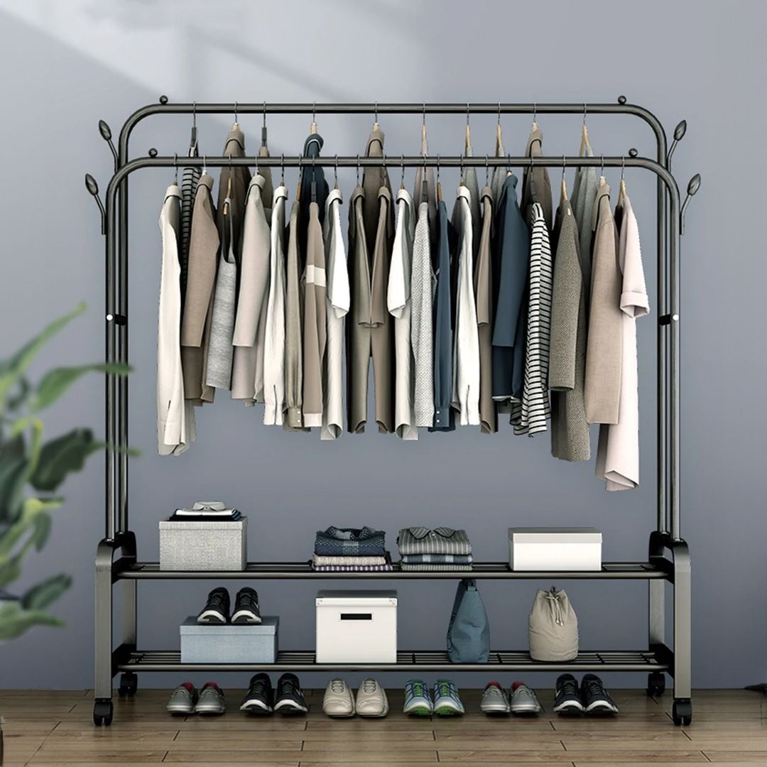 Clothes Hanging Stand with Shelves 140 CM