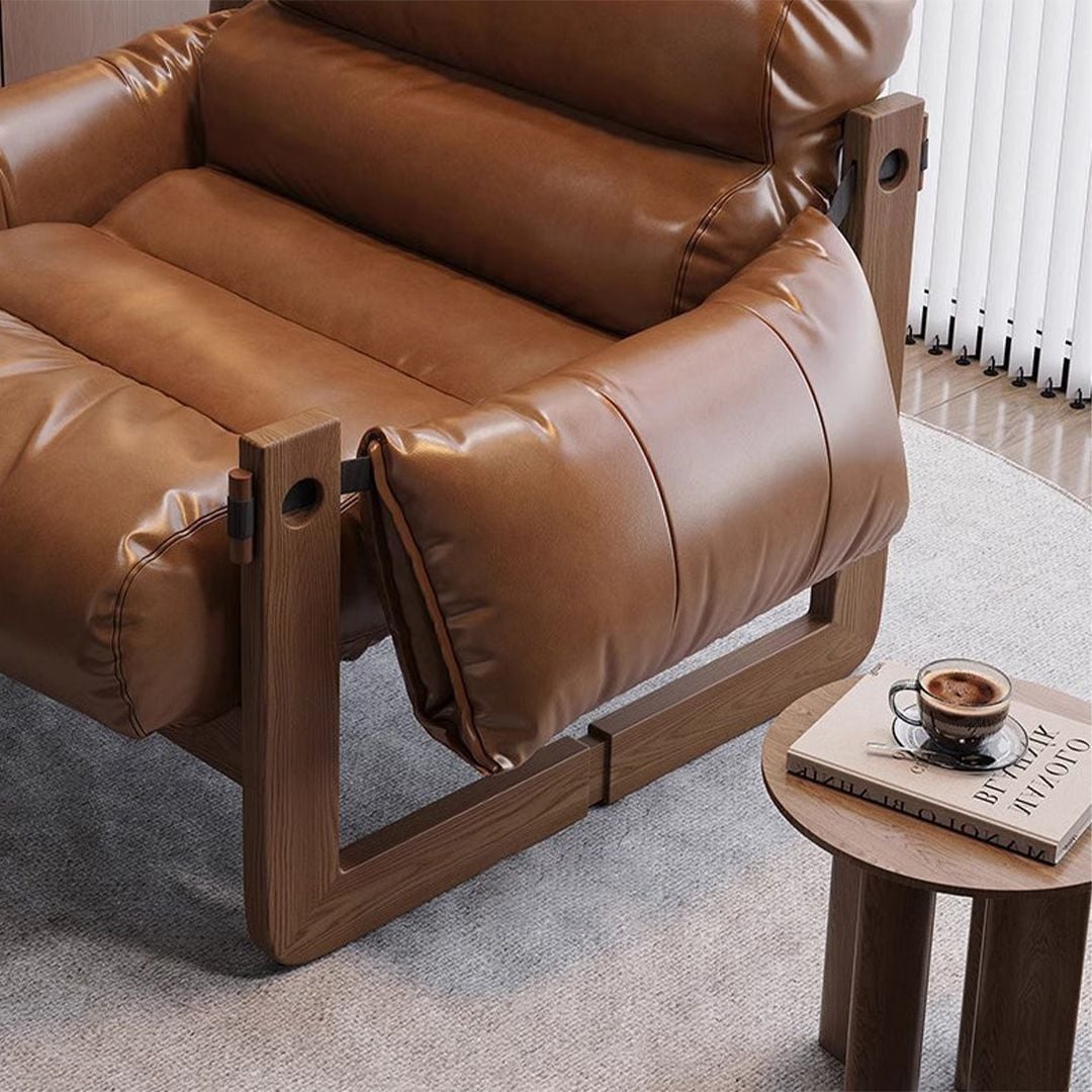 كرسي جلد مريح بإطار خشبي فاخر - 6