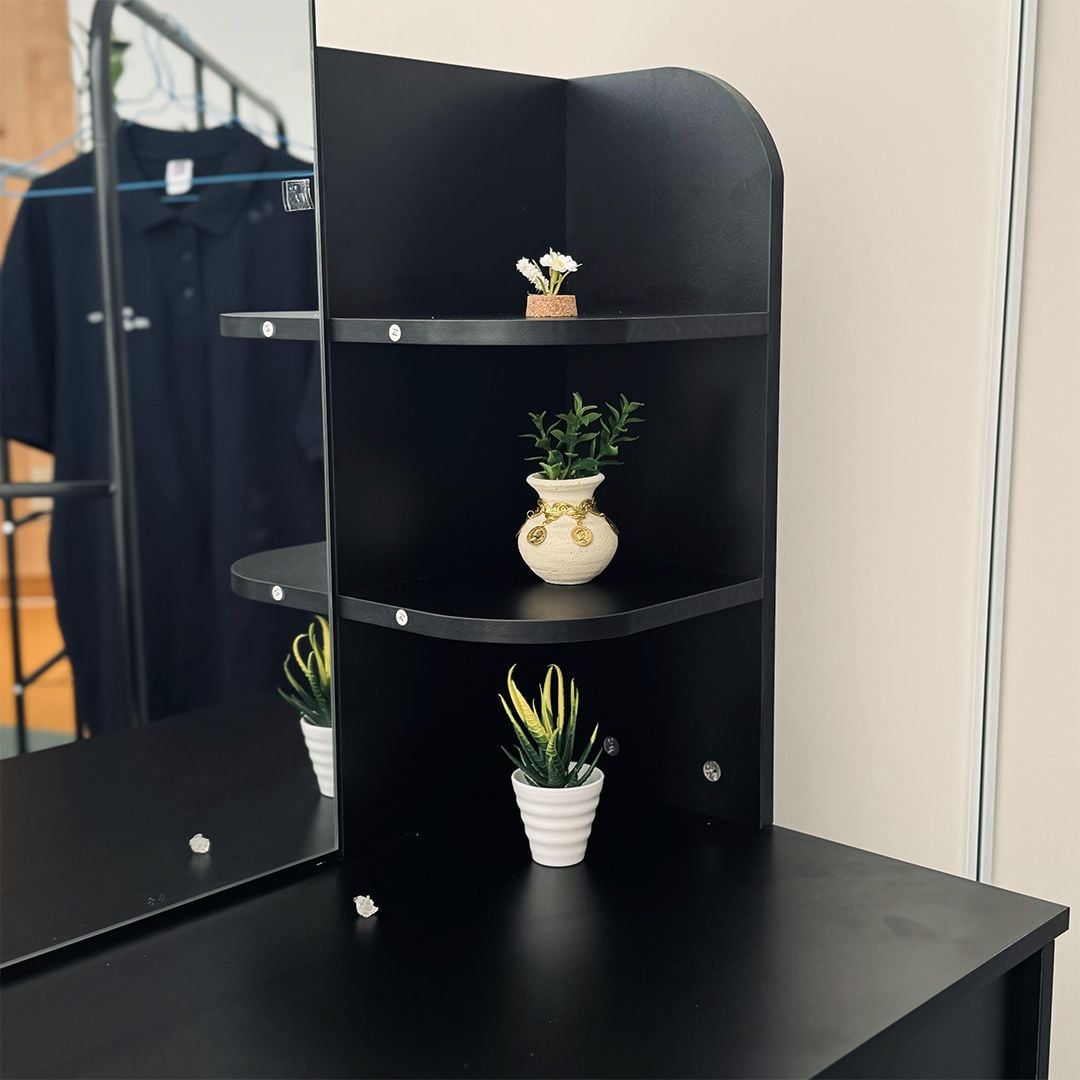 تسريحة بمرآة مُضيئة مع أرفف ودرجين - 4