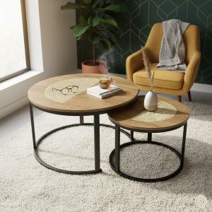 طاولات وسط متداخلة من الخشب و البامبو - 2