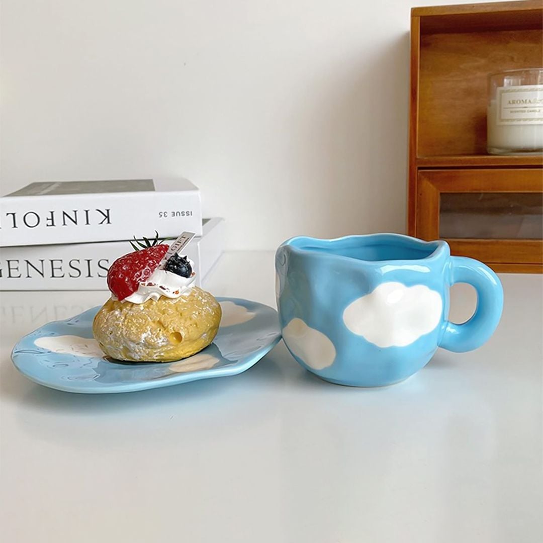 فنجان مع صحن بتصميم الغيمة - 8