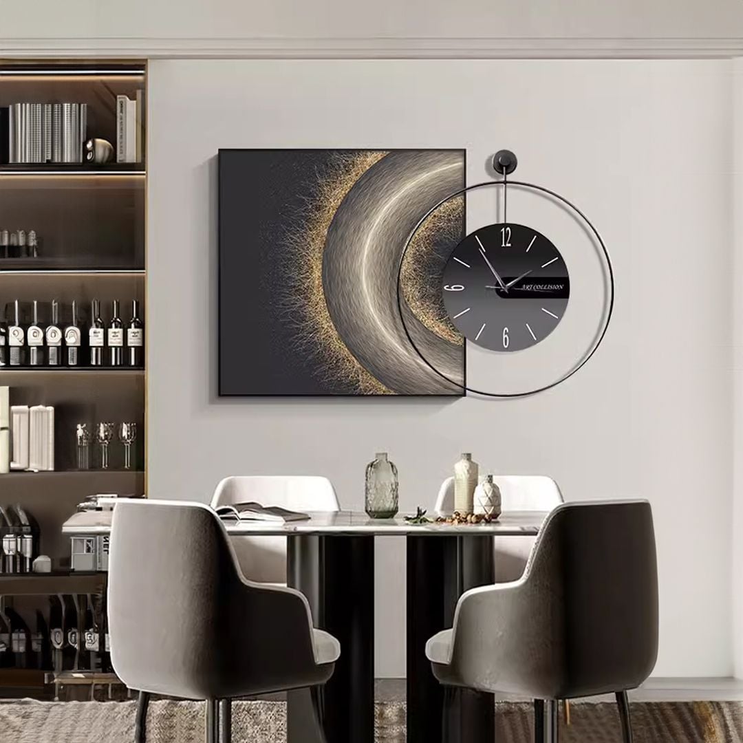 ساعة حائط دائرية مع صورة جدارية - 7