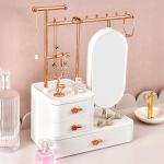 صندوق تخزين إكسسوارات ومكياج مع مرآة دوّارة - 16