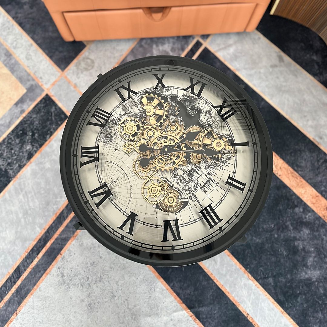 طاولة جانبية رخامية مزدوجة بتصميم ساعة تروس فاخر - 2