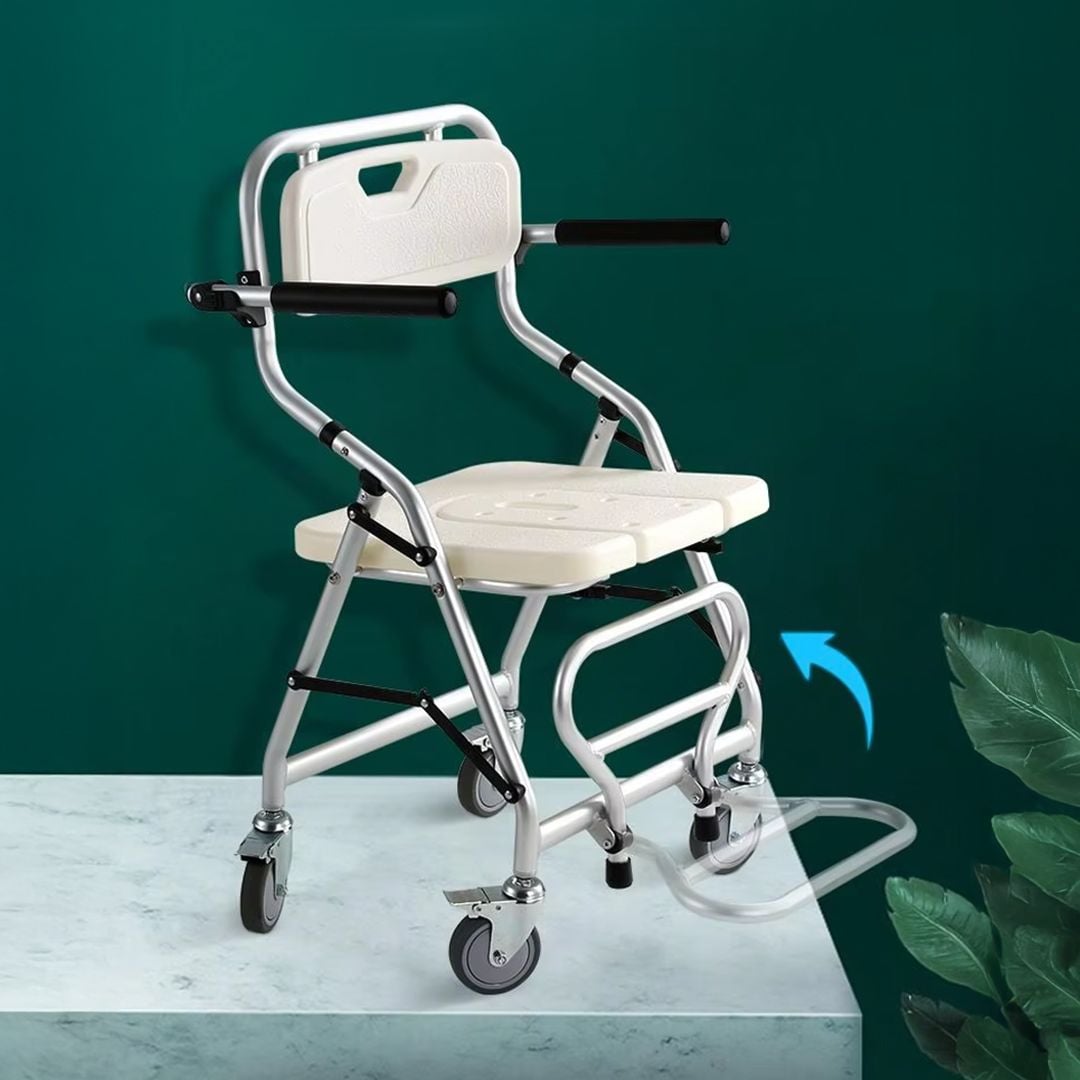 كرسي حمام طبي بعجلات قابل للطي - 5