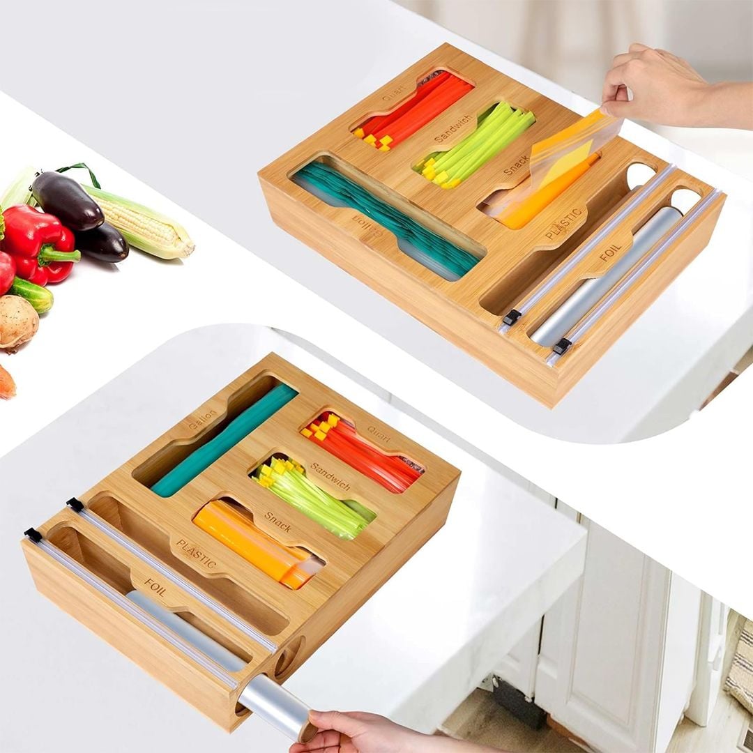 منظم أكياس وموزع تغليف خشبي - 6