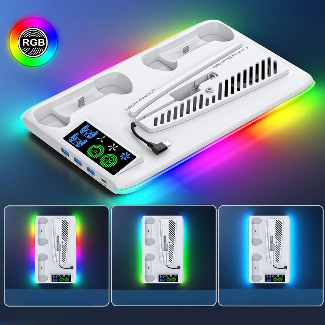 قاعدة تبريد و شحن بإضاءة RGB لجهاز PS5 - 3