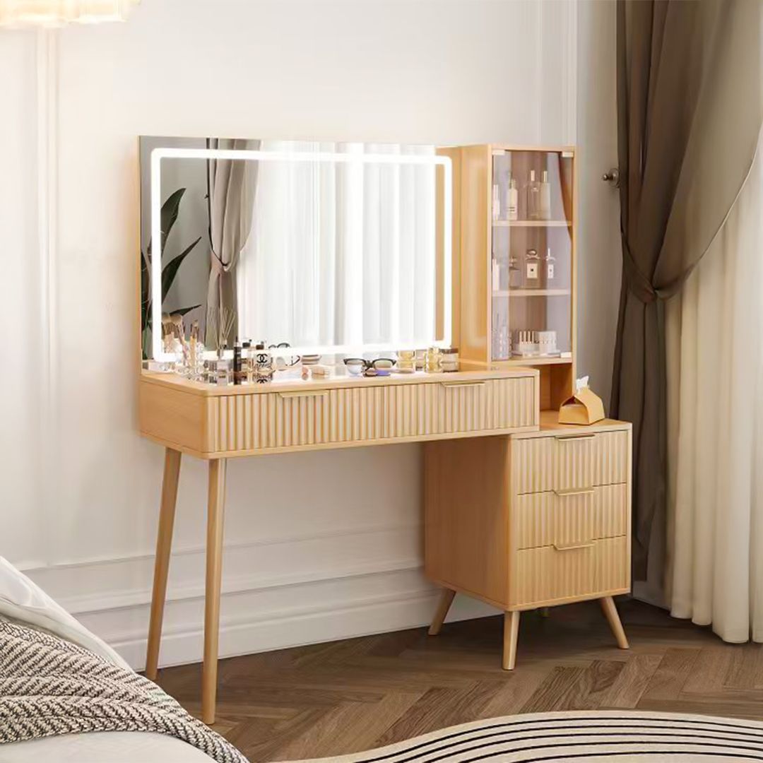 تسريحة خشبية مع مرآة مضيئة وخزانة جانبية - 11