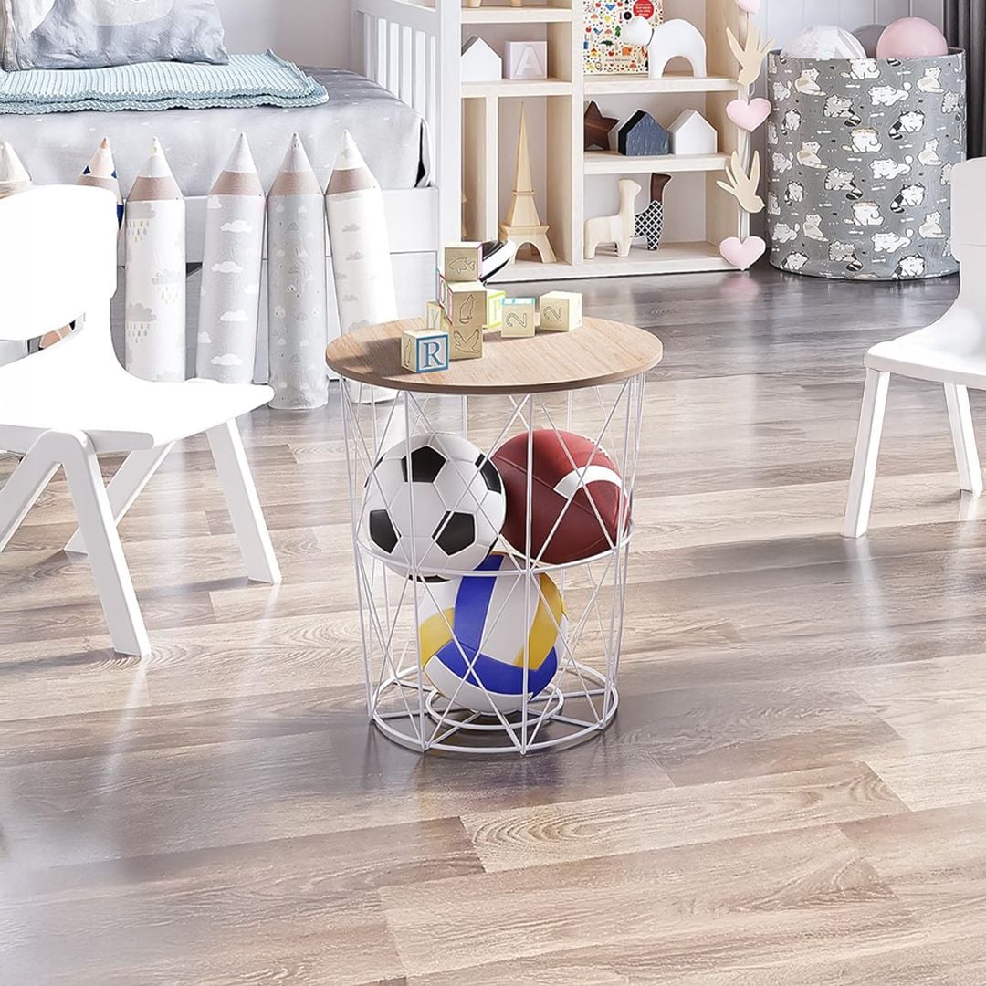 طاولة معدنية متعددة الاستخدام بغطاء خشبي - 1