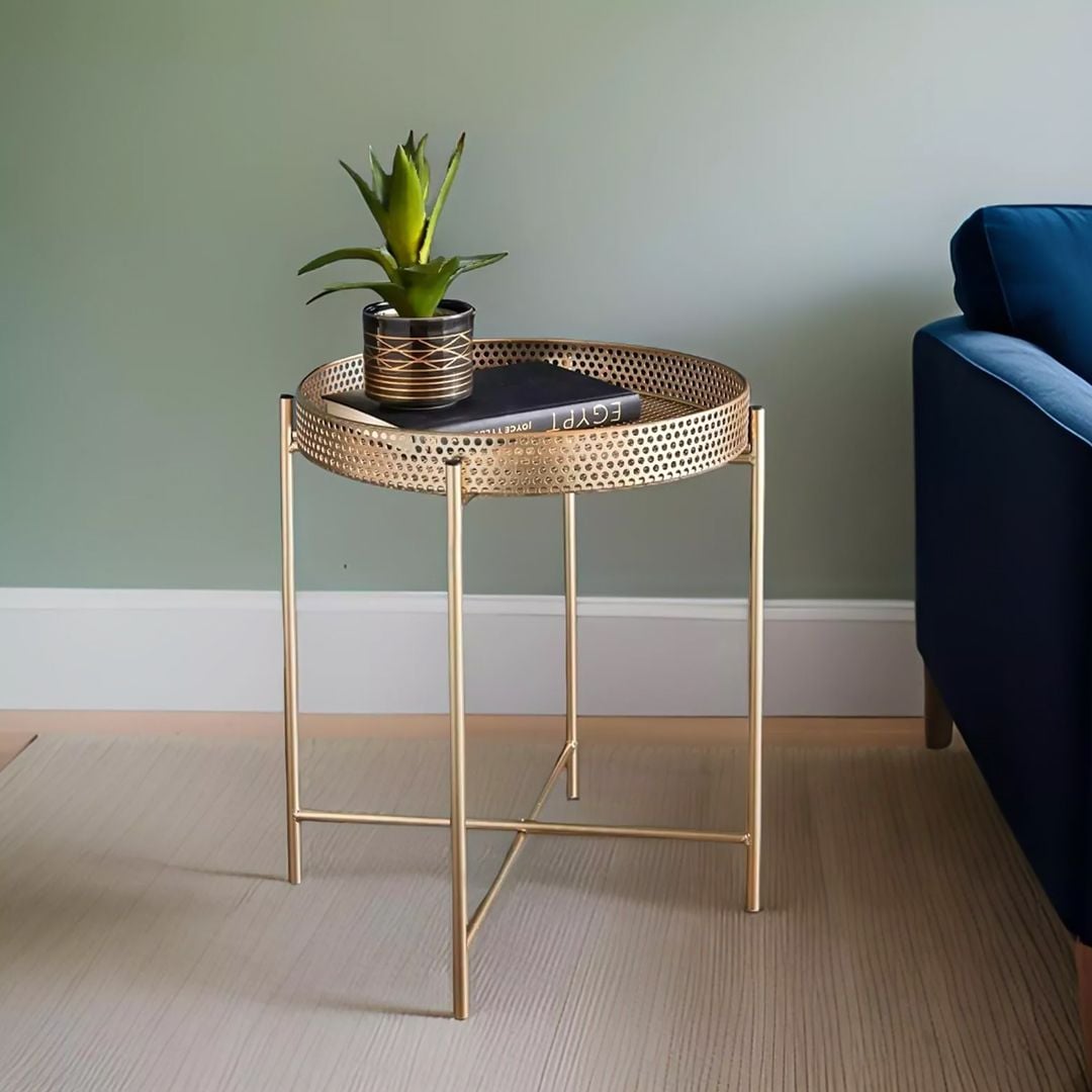 طاولة صينية تقديم معدنية ذهبية - 5