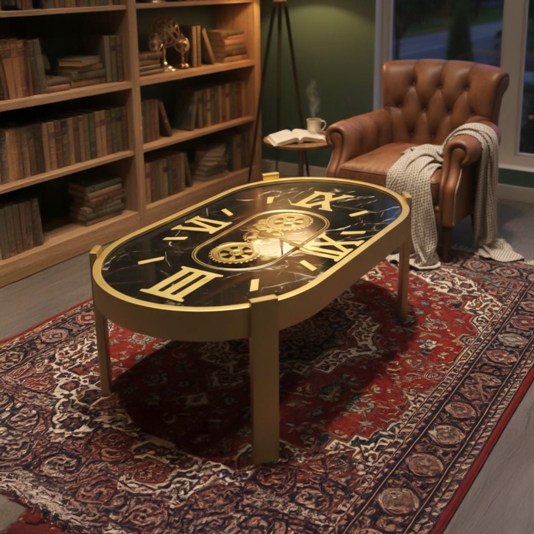 طاولة وسط بيضاوية بتصميم ساعات التروس الكلاسيكية - 2