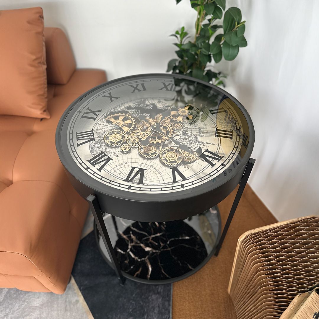 طاولة جانبية رخامية مزدوجة بتصميم ساعة تروس فاخر - 1